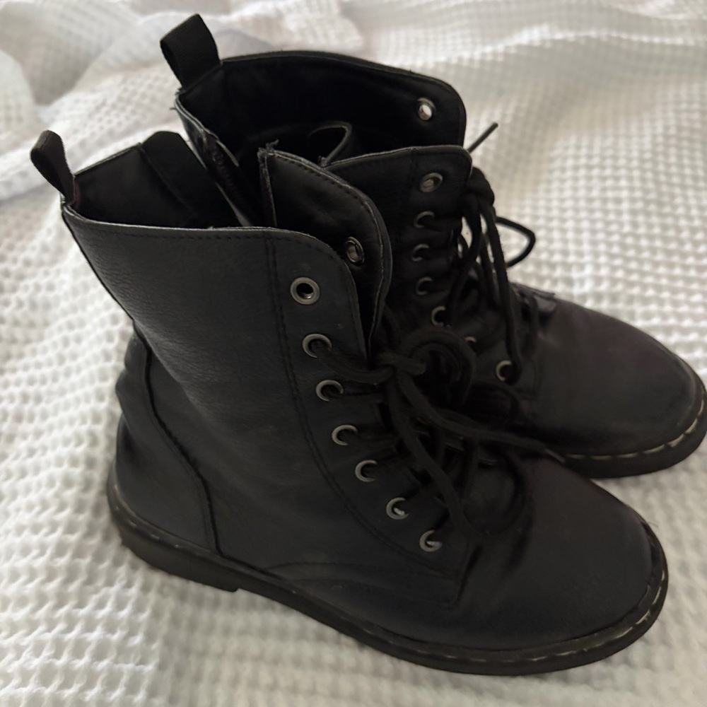 Kids Black Lace-Up Combat Boots